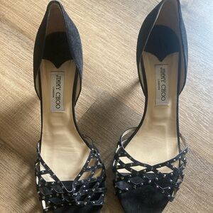 Jimmy Choo Black Heels with Crystal Embellishments